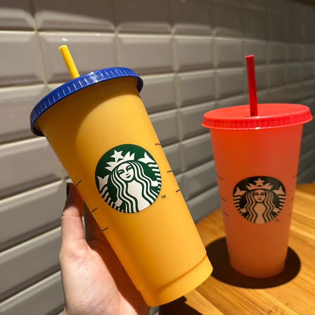 Preloved Bundle Set 2pcs Tumbler Starbucks Reusable Cup Changing Color Original Starbucks