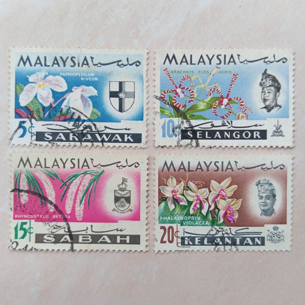 Perangko Prangko Kuno Malaysia Seri Orchid 4 Negara Bagian 1965 - YN2813