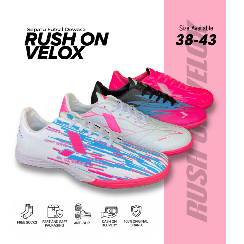 SEPATU FUTSAL ACCELERATOR HITAM PINK BIRU SILVER BIRU PUTIH SIZE 38 39 40 41 42 43 44 GRATIS KAOS KA