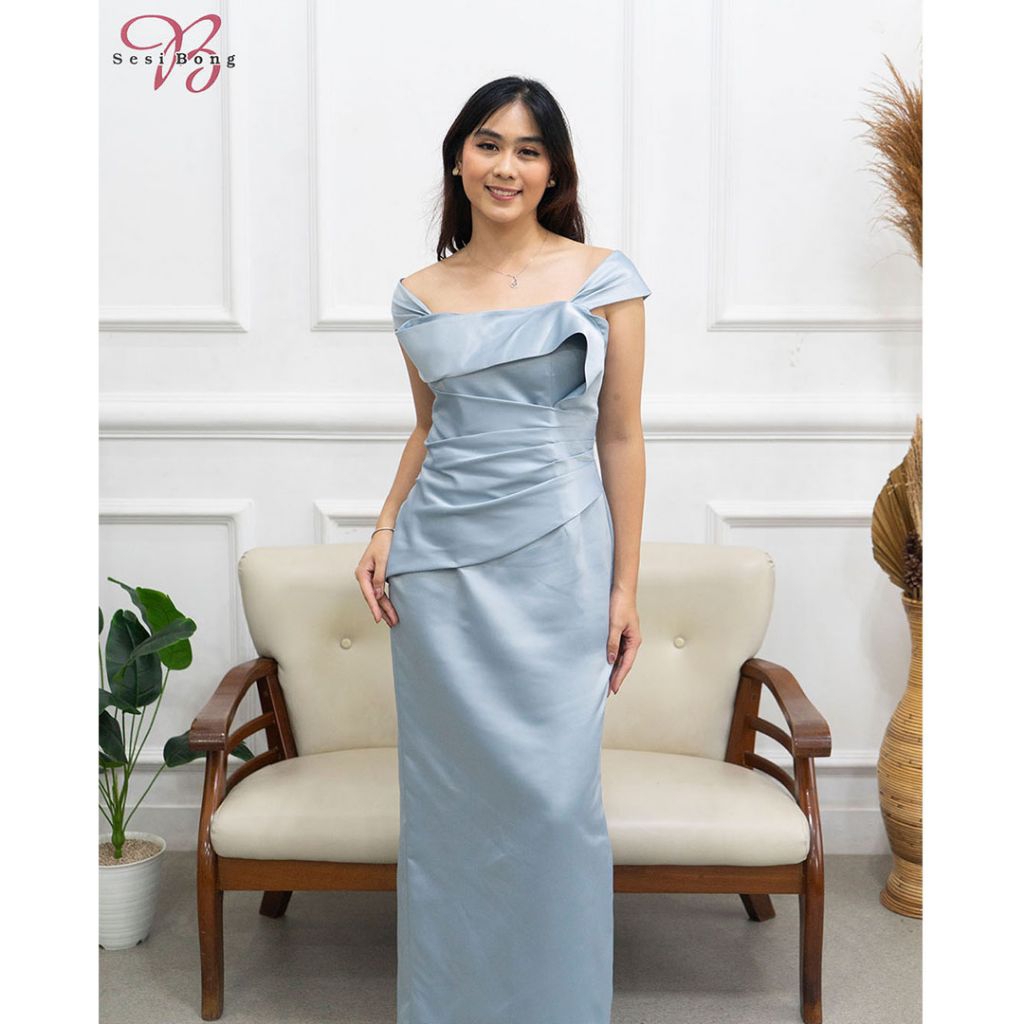 Gaun Pesta 0301 Dusty Blue, Burgundy, & Black