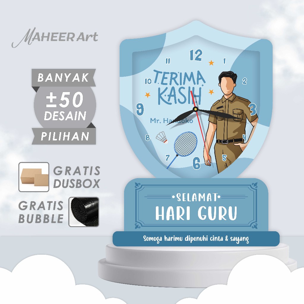 MAHEER Art | Jam Meja Custom Guru Cowok Dengan Nama Dan Karakter Lucu | Hadiah Dosen Pembimbing Unik