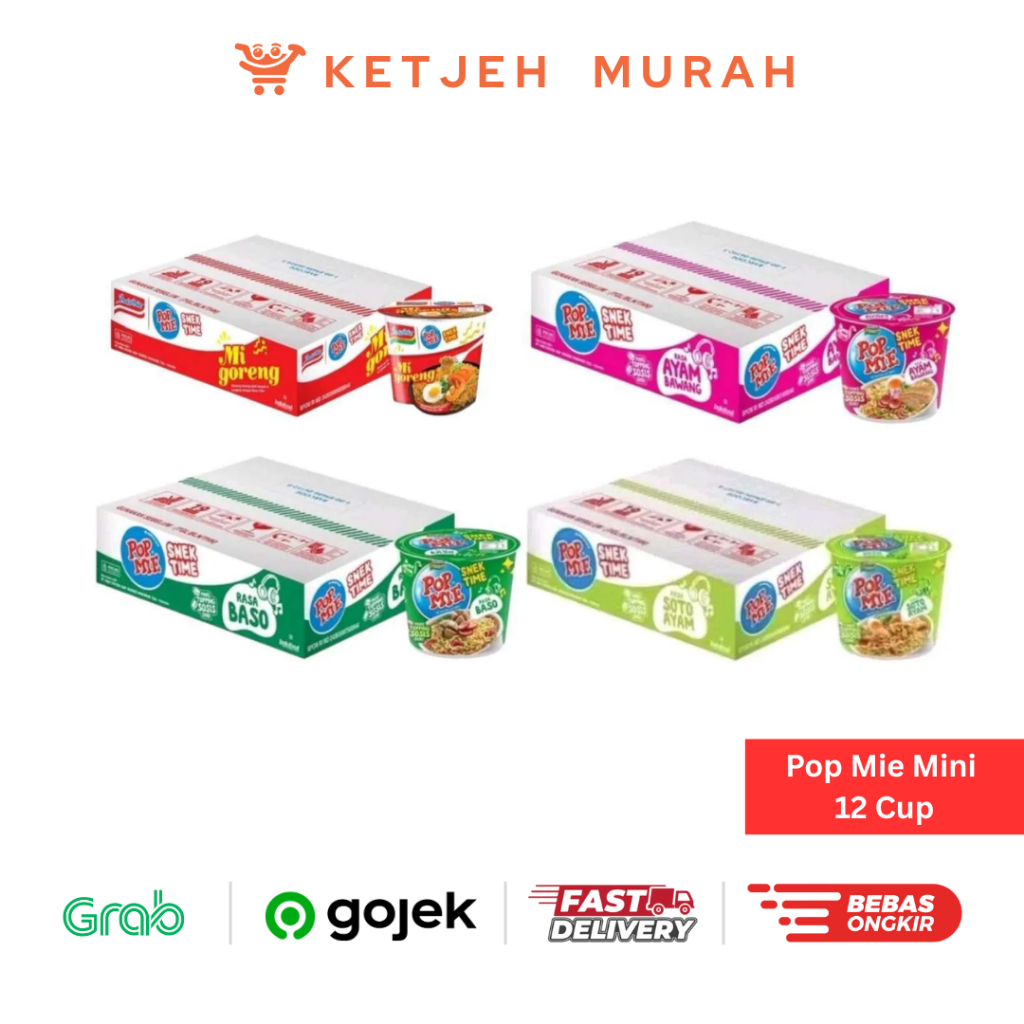 Pop Mie Mini Snek Time Rasa Indomie Goreng / Ayam Bawang / Baso / Soto Ayam 1 Dus isi 12 Pcs