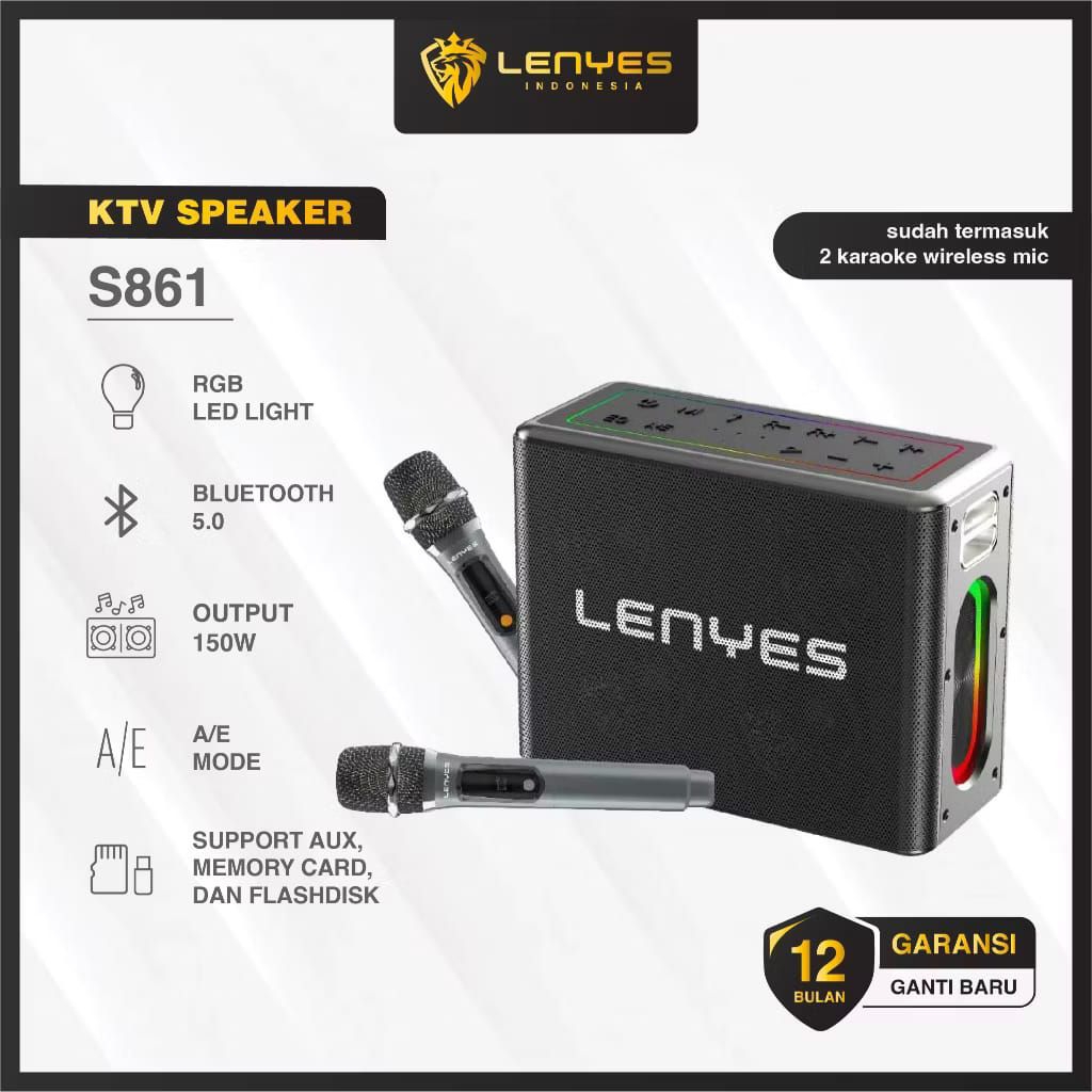 Speaker portable LENYES S861 150W KTV RGB LED Light Wireless Speaker + Microphone Karaoke Bluetooth 