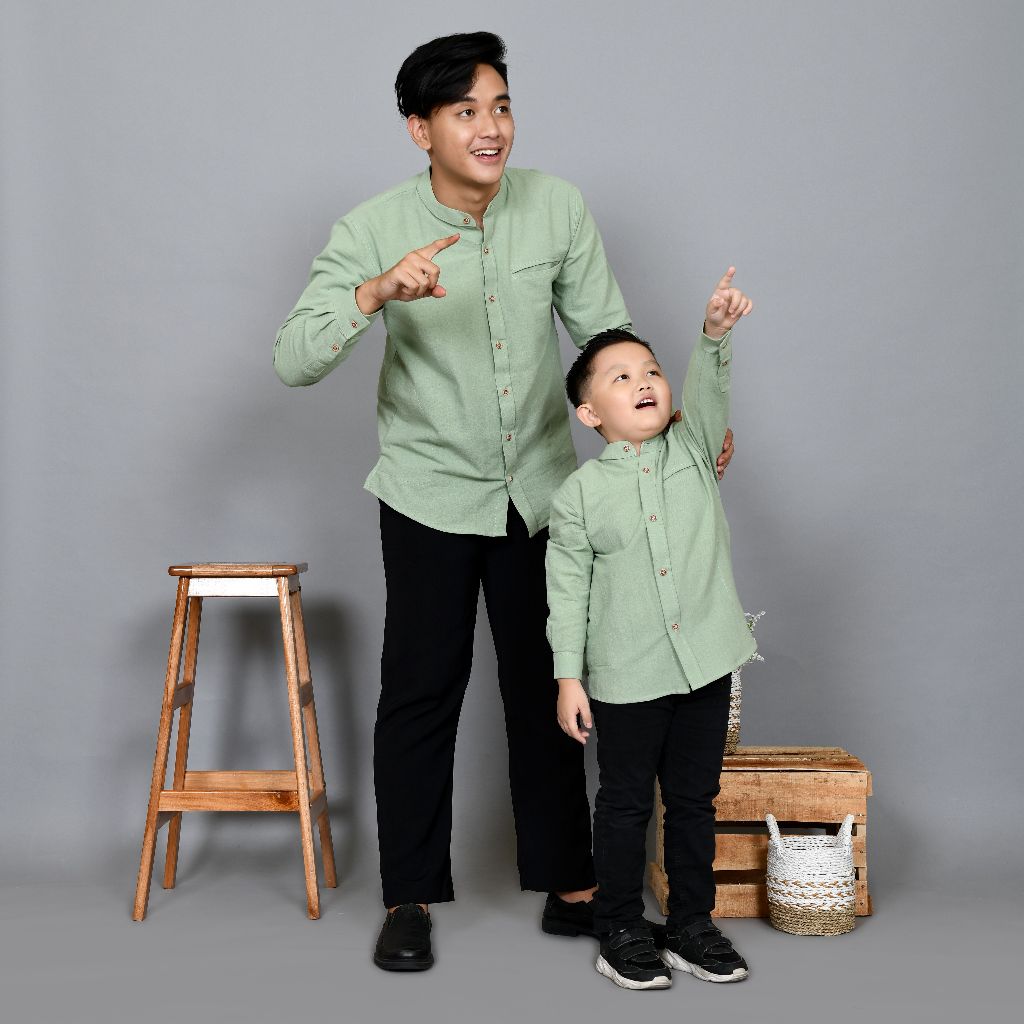 Kemeja koko ayah dan anak Hijau Sage Yodan