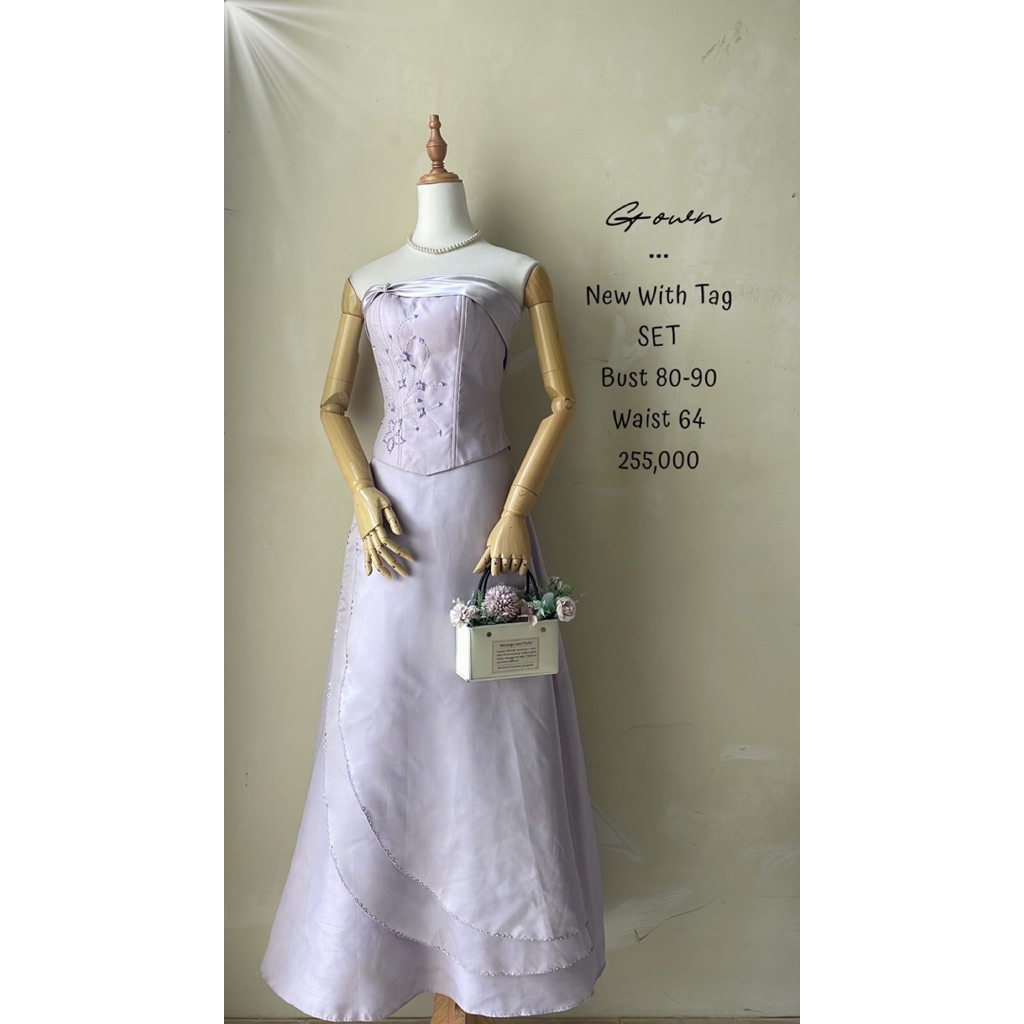 Setelan gaun gown kemben tube bustier rok panjang pesta mutiara payet manik premium baru new jual ru