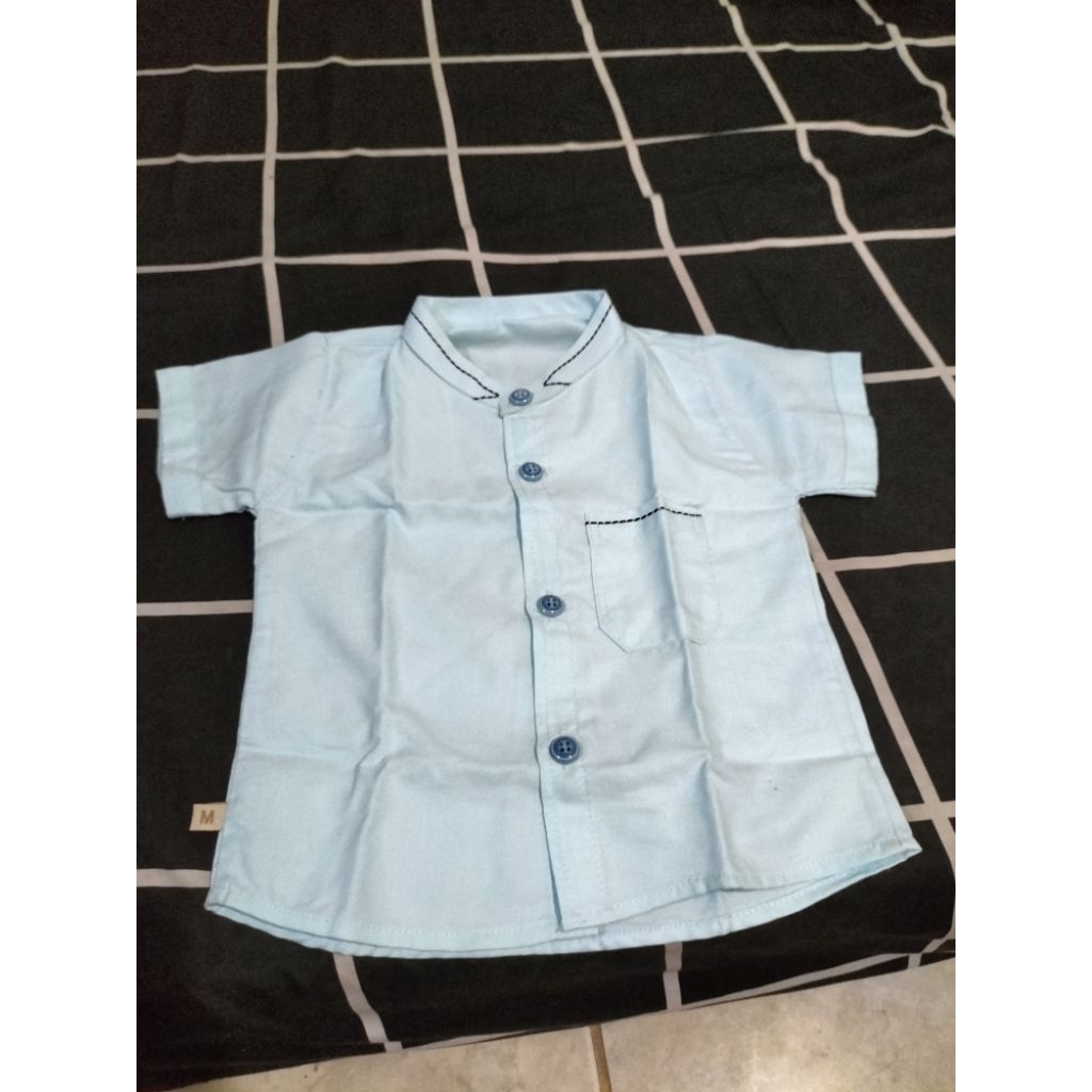 NEW BAJU ATASAN KEMEJA KOKO ANAK BAYI 0-6 BULAN BIRU TOSKA LUCU