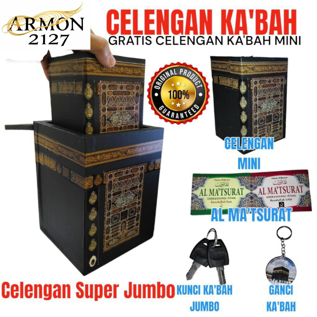 Celengan KA'BAH SUPER JUMBO Free Celengan KA'BAH Mini + Buku AL-MATSURAT + Kunci Gembok Sedekah Subu