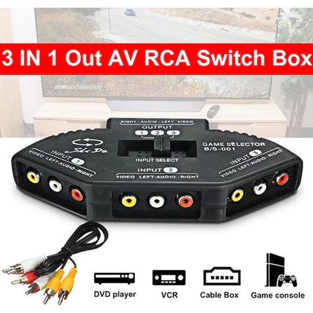 JTTOP" AV SELECTOR/MANUAL AV RCA SELECTOR/SWITCHER 1-3 + KABEL AV RCA KINOVO