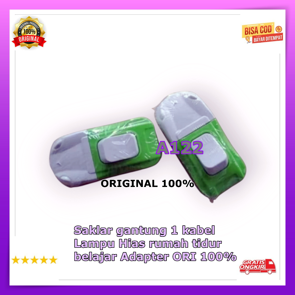 A122 SAKLAR MINI ON OFF Saklar gantung 1 kabel Lampu Hias rumah tidur belajar Adapter ORI 100% Ekste