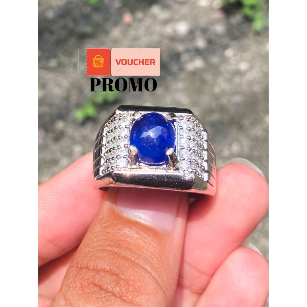 Promo Cincin blue safir Asli Natural | Cincin blue safir | Batu Permata Koleksi