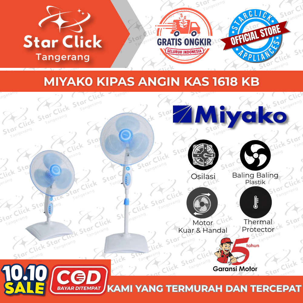 MIYAKO Kipas Angin Berdiri Stand Fan KAS-1618 KB / KAS 1618 KB / KAS1618KB [16 INCH] [Garansi Resmi]