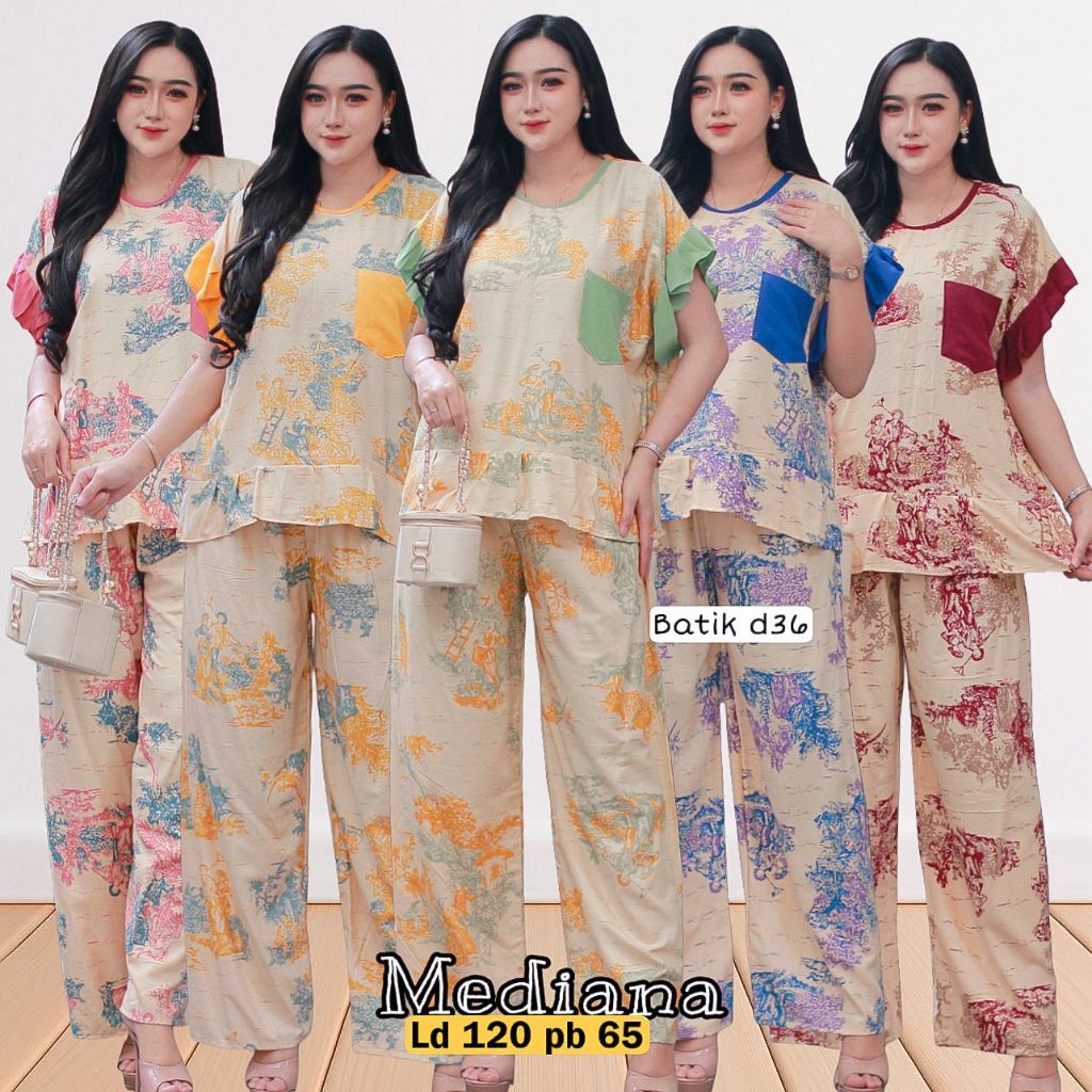 Setelan Wanita | One Set Motif Bunga [Baju Tidur Wanita/Baju Santai] - Bahan Rayon Premium (dingin&l