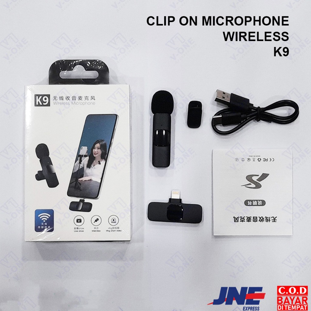 Wireless Clip-on Microphone K9 Mini Mic Premium untuk Smartphone Kamera Vlog Live Streaming Content 