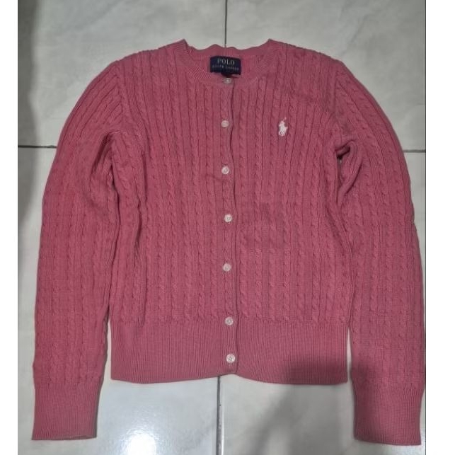 NETT Murah  Dijual Ori Cardigan Polo RL Indonesia Kabel Knit Second Size M , Warna Pink Peach Jarang