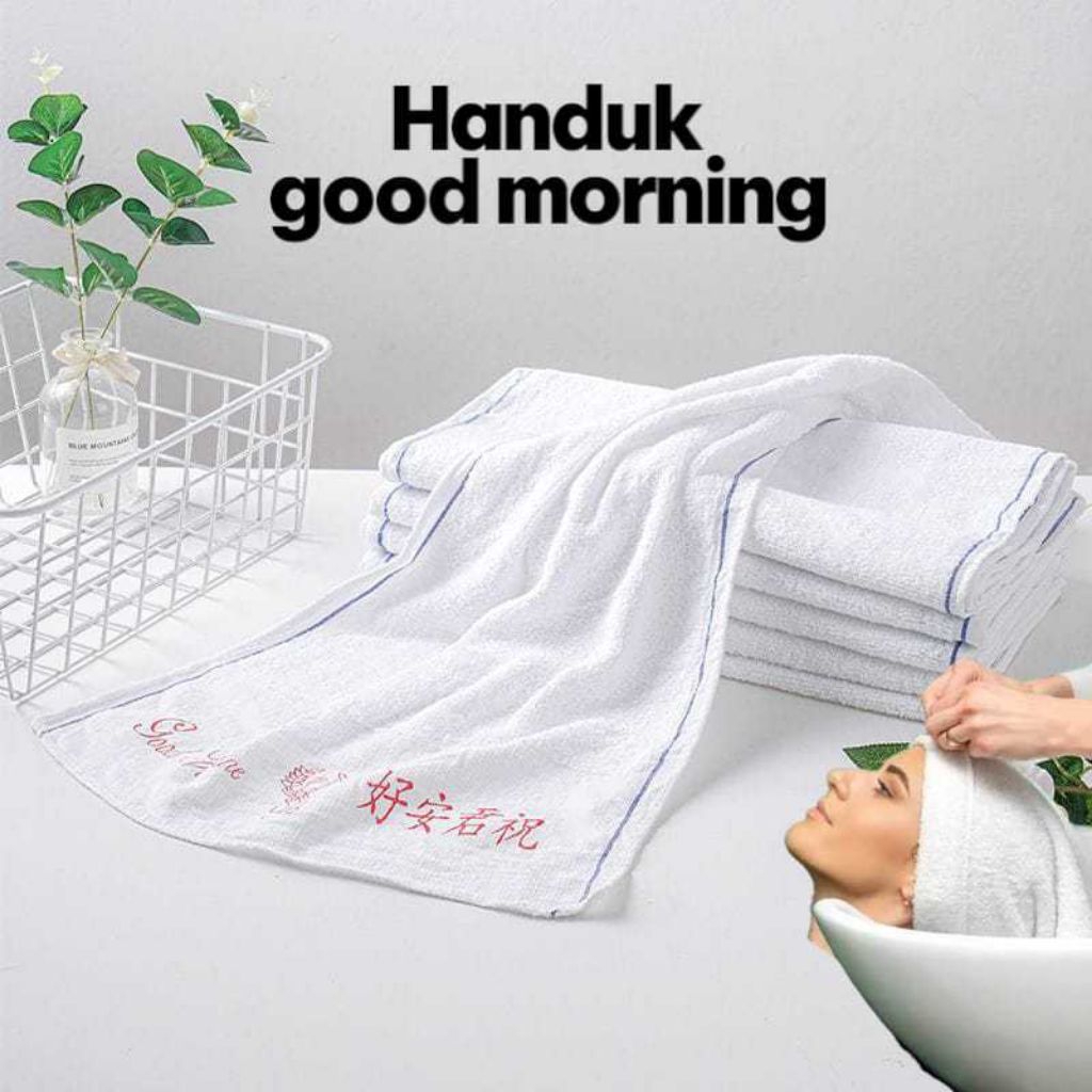1 Lusin Handuk Good Morning Putih / Handuk Salon Ukuran 30 x 70Cm Harga Grosir