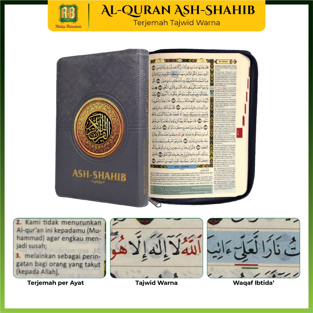 Al Quran Utsmani Ash Shohib Terjemah A5 – Alquran Sedang Resleting Kulit Premium Custom Nama Sendiri
