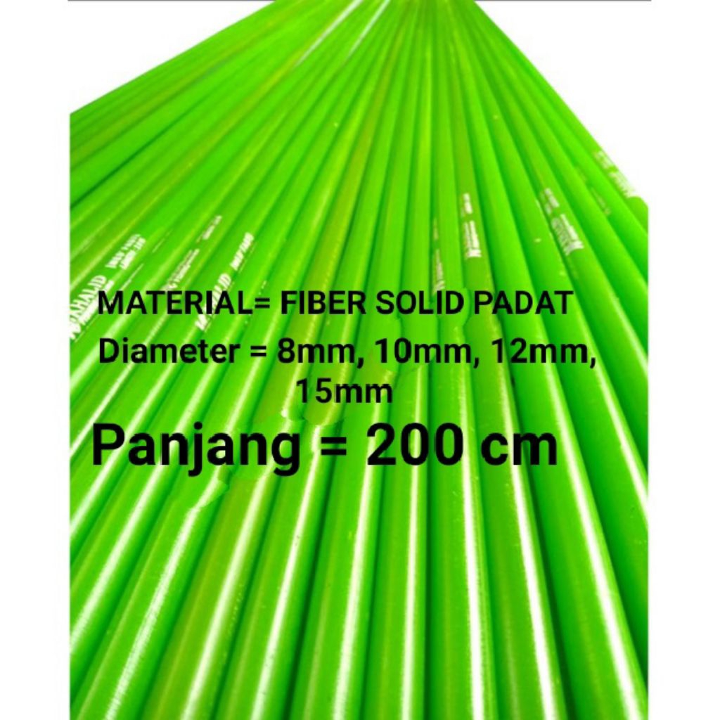 (((ready stock))) dikirim sekarang , stik Batang Fiber Solid Rata 200 cm 15 Mili, 12 Mili, 10 Mili, 