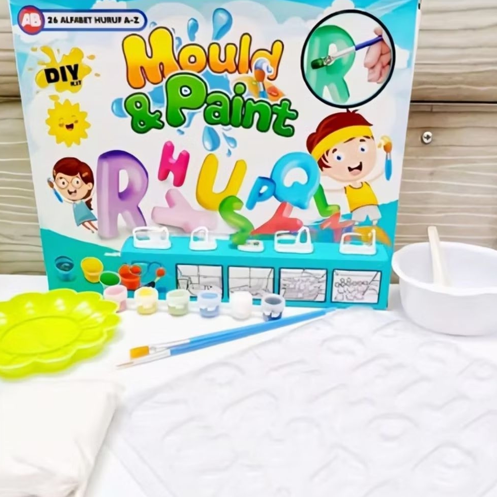Mainan Edukasi DIY Mould & Paint Alfabet Huruf A-Z, Mencetak dan Mewarnai Huruf