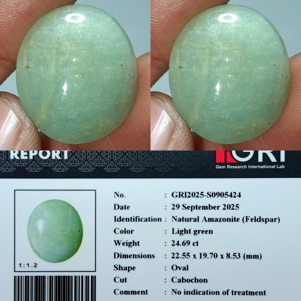 NATURAL AMAZONITE FELDSPAR MEMO GRI LAB