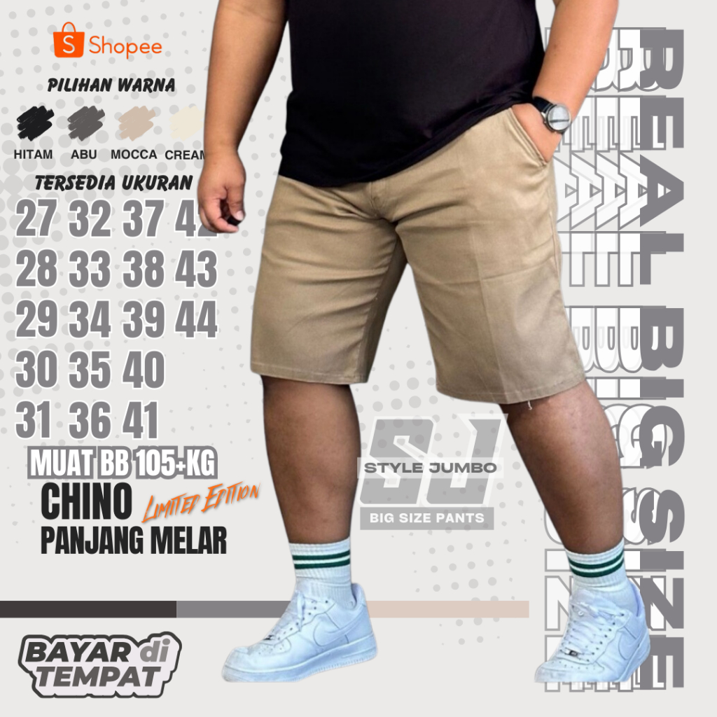 Celana Pendek Pria Jumbo Chinos Big Size Bahan Katun Melar