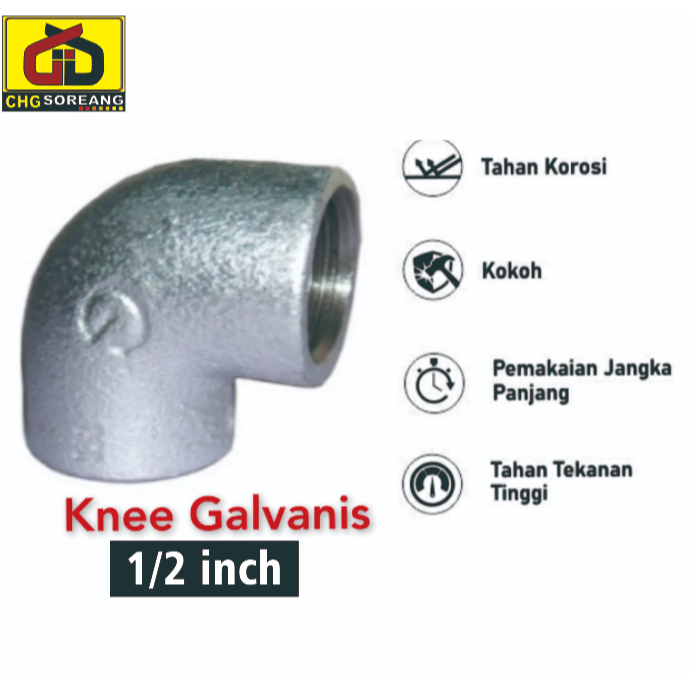 Elbow Galvanis 1/2" Besi Keni Knee Knie L 1/2 inch