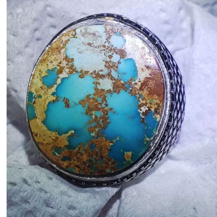 Cincin Batu Akik  Pirus Persia Urat Emas Top Super