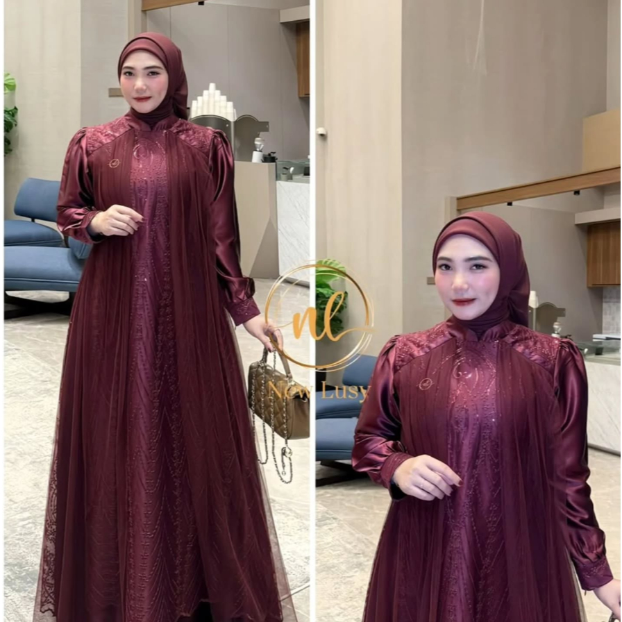 VIOLA GAMIS KONDANGAN BAHAN SILK MIX BRUKAT TILLE PREMIUM / GAMIS WANITA KEKINIAN MODEL TERBARU / GA