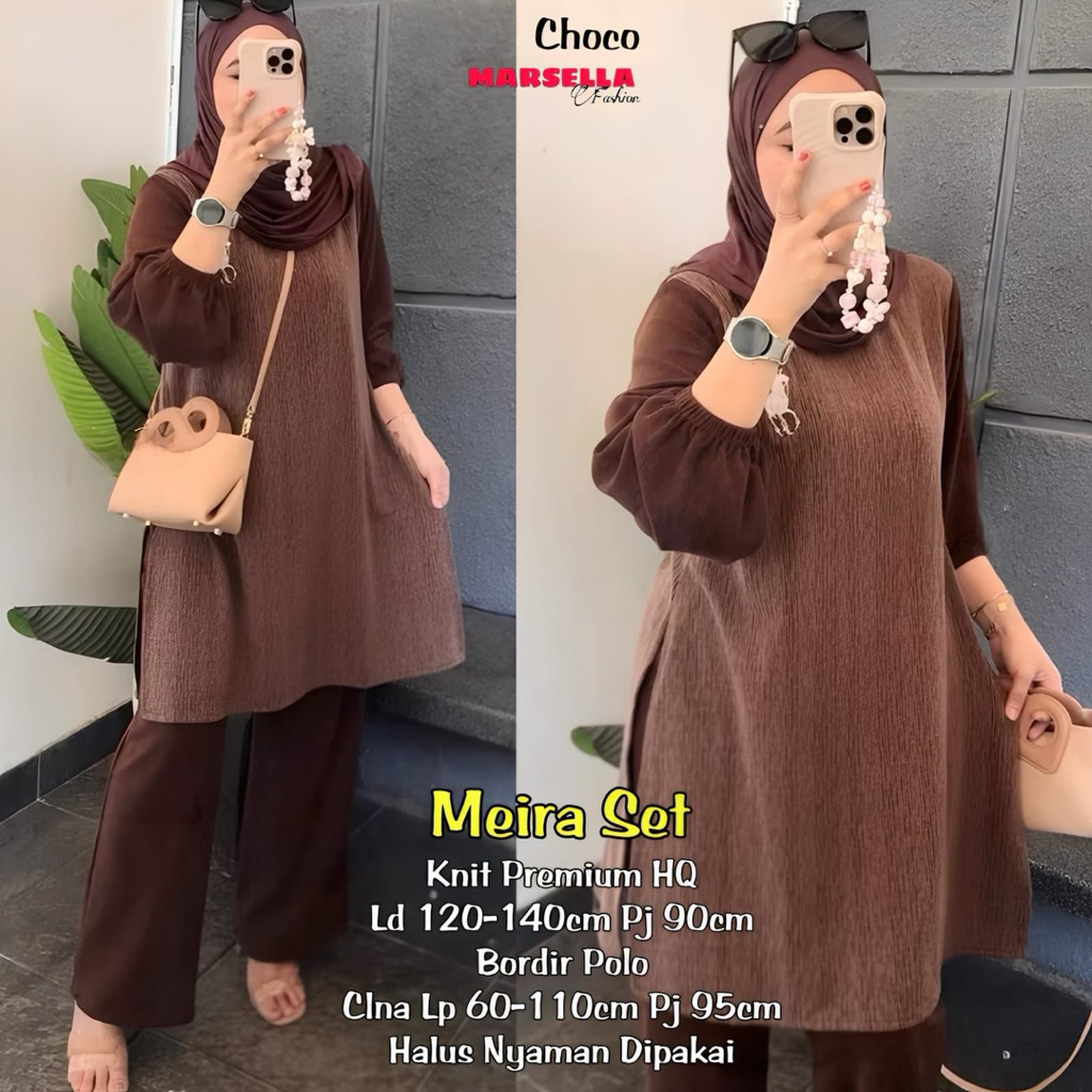 setelan kaos wanita terbaru meira one set knit wanita