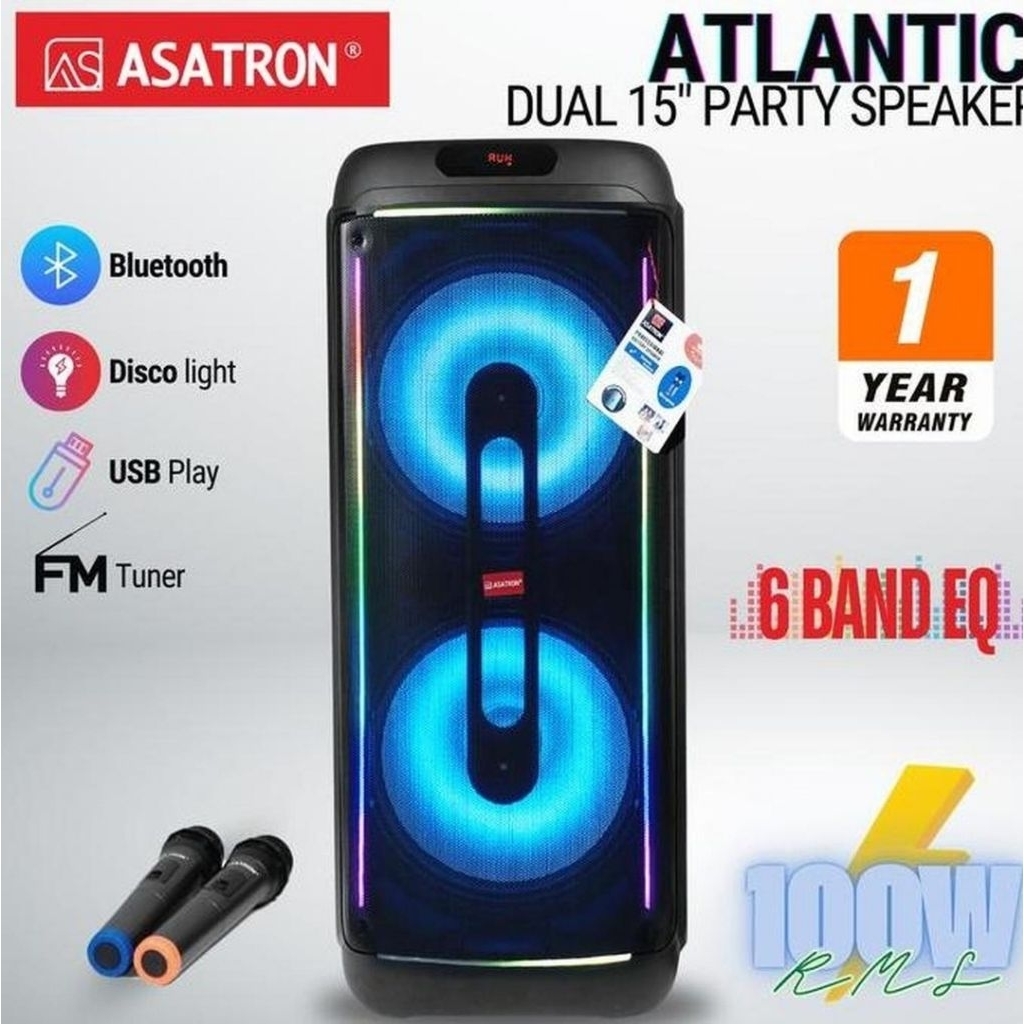 Speaker aktif portable asatron 15 inch atlantic double subwoofer party dual speker