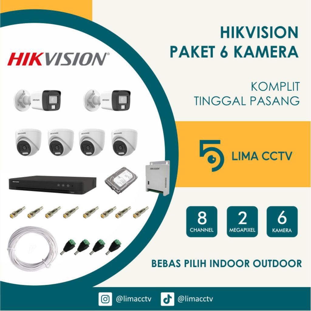 [CCTV Hikvision] 6 Kamera 8 Channel - Paket Komplit Tinggal Pasang