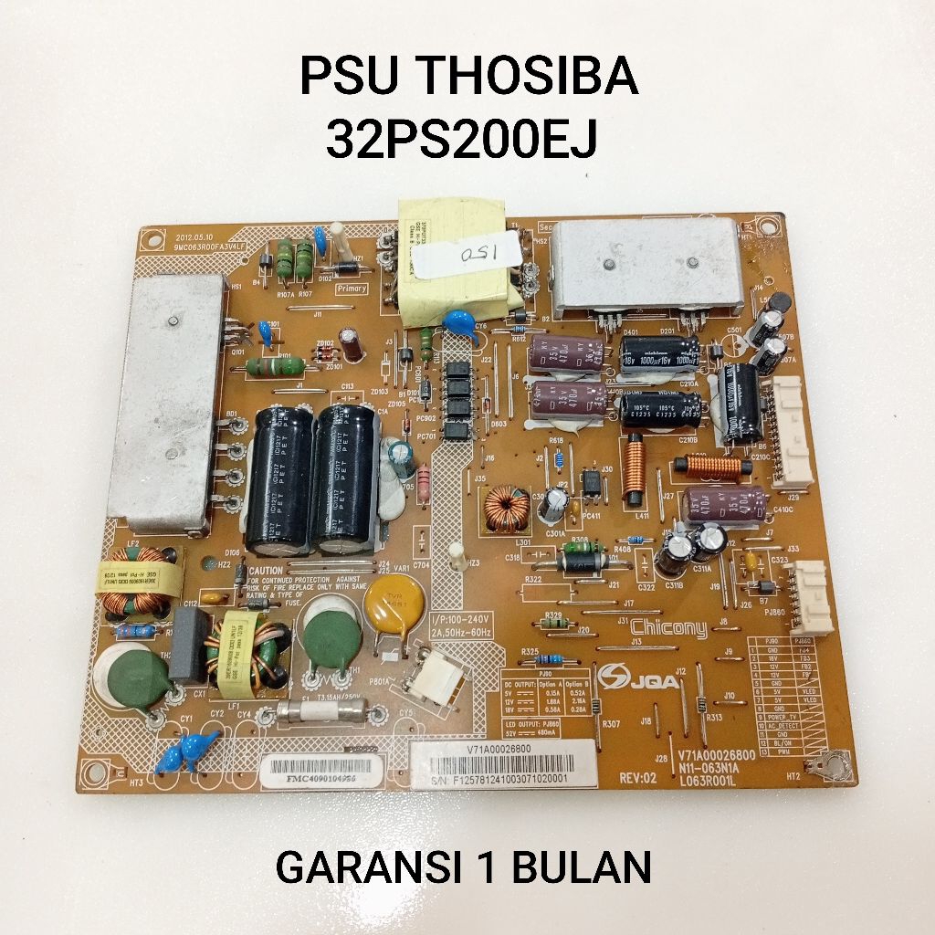 PSU THOSIBA 32PS200EJ - POWER SUPPLY - PSU - REGULATOR - MESIN TV THOSIBA 32PS200EJ