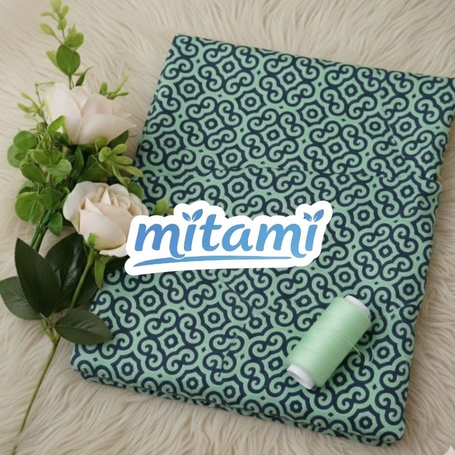 Kain Satin Motif Geometris Hijau Hitam – Bahan Jahit Gamis, Dress, Kemeja, Outer (Harga Kain Per½ Me