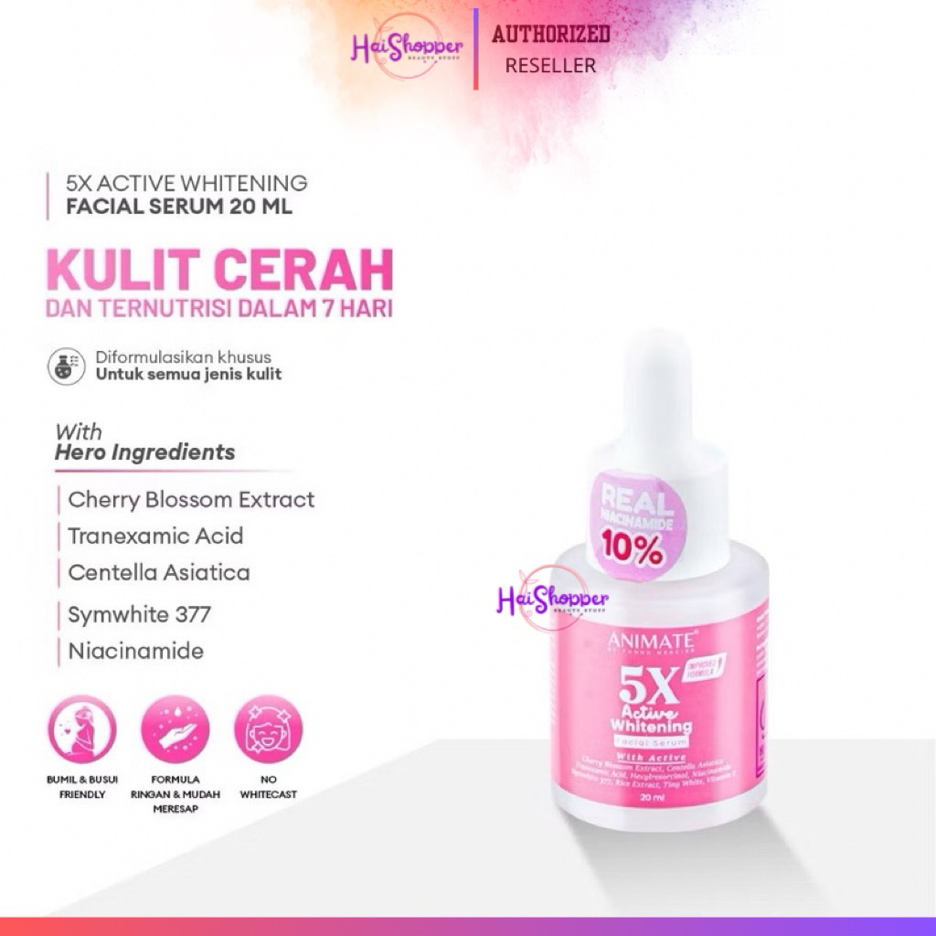 ANIMATE 5x Active Whitening Serum | Cream Pagi Pencerah wajah | Paket Skincare Glowing | Animate Ski