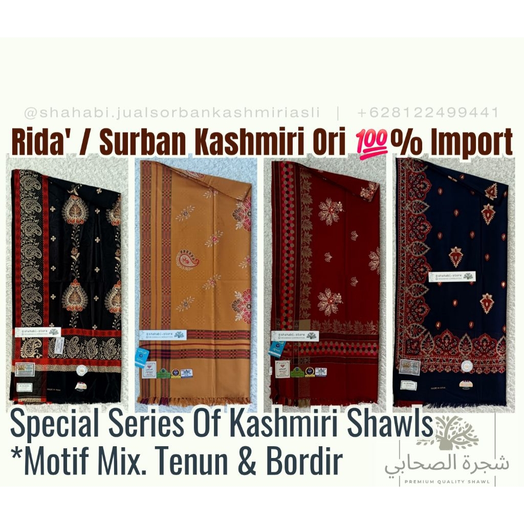 Rida Kashmiri Ori Motif Tenun Bordir / Surban Kashmir Motif Kombinasi Tenun Bordir