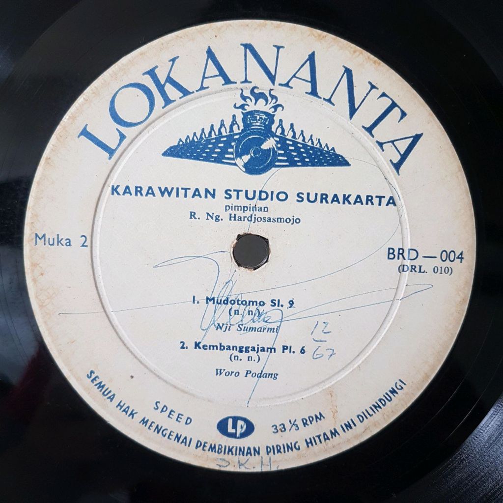 Vinyl Piringan Hitam Lokananta 12 inch Karawitan Studio Surakarta - Ladrang Sri Redjeki