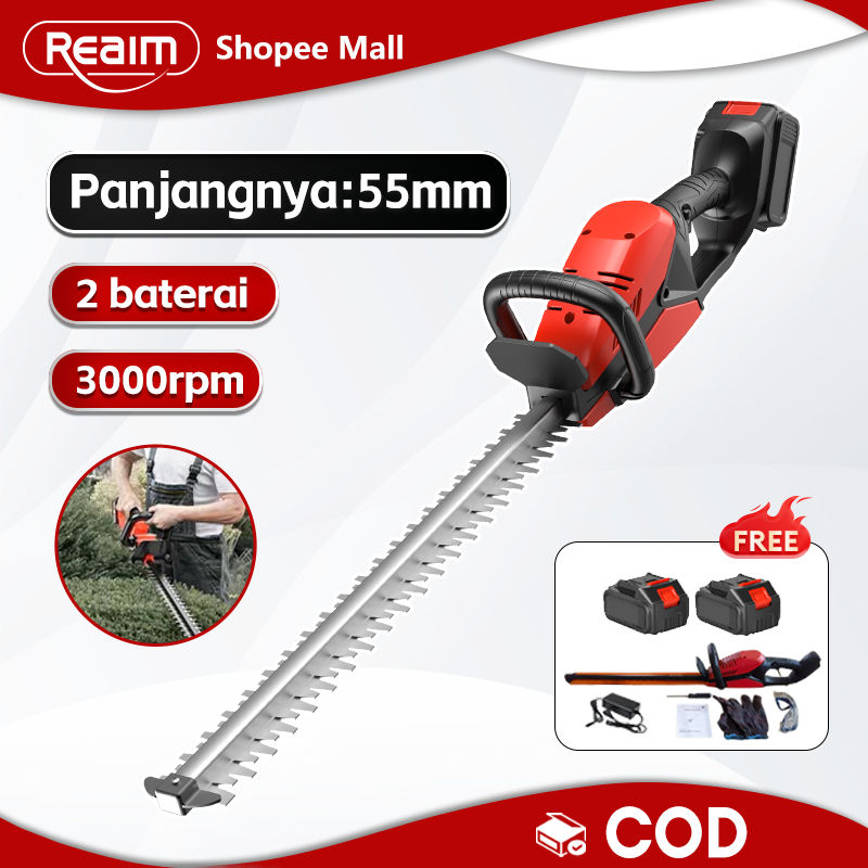 Reaim Mesin Potong Dahan Cordless Hedge Trimmer Mesin Pemangkas Dahan Baterai Pemangkas Ranting Bung