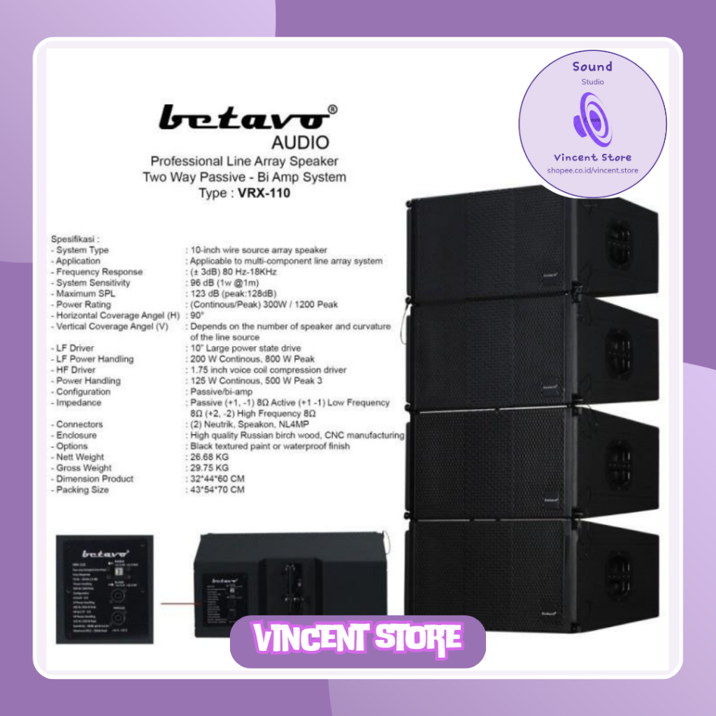 Speaker Pasif Line Array 10 Inch BETAVO VRX-110 HARGA PER BOX