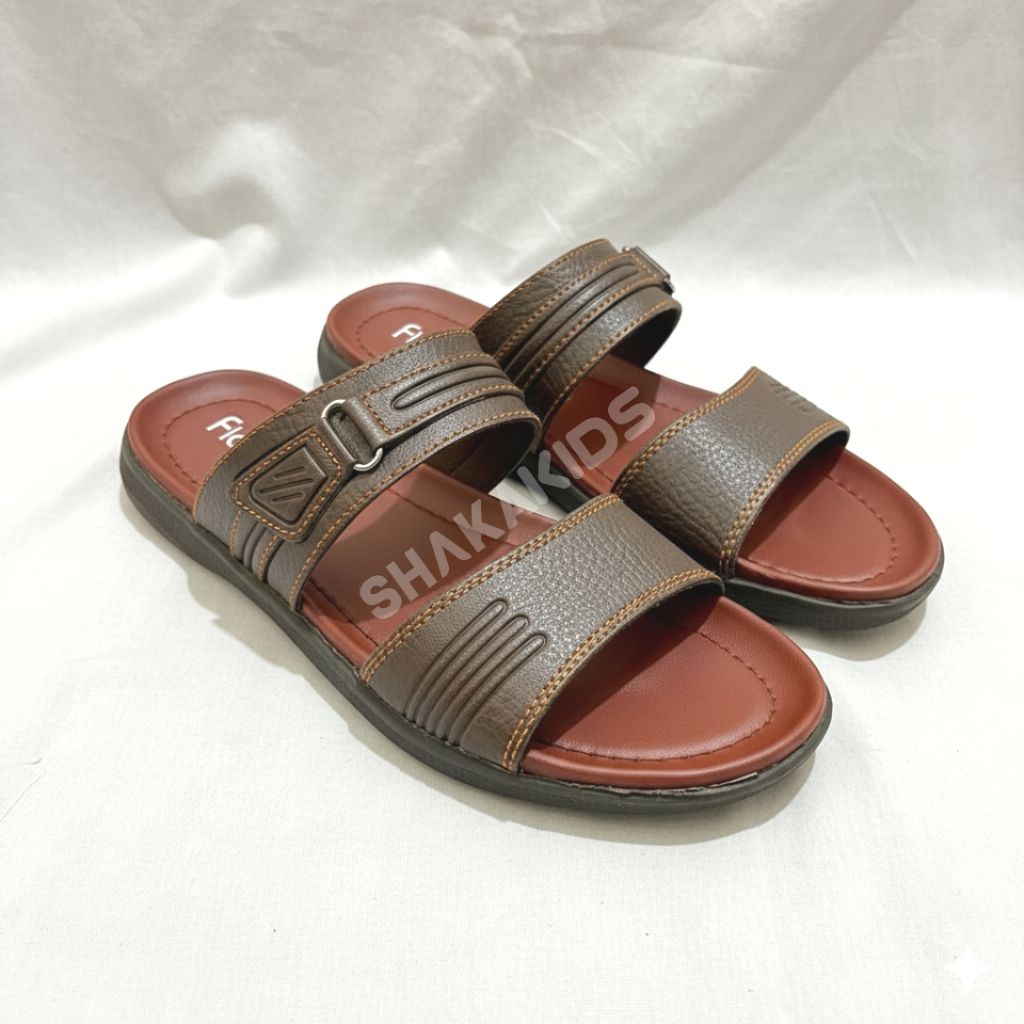 Fladeo Sandal Kulit Pria Elegan Premium Model Selop Kekinian / Sendal Casual Laki-Laki Dewasa Slip O