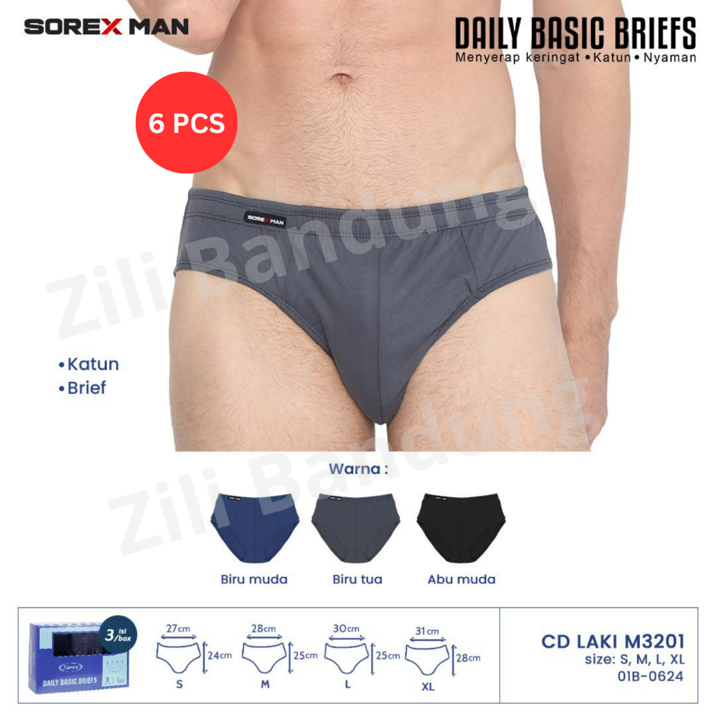 6 PCS & 3 PCS - Sorex Man Celana Dalam Segitiga Katun CD Pria Signature Brief Katun 100% M3201 Size 