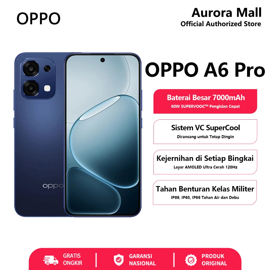 HP OPPO A6 Pro 8/256GB RAM 8GB+8GB Extended ROM 256GB OPPO Terbaru 2025 Garansi Resmi