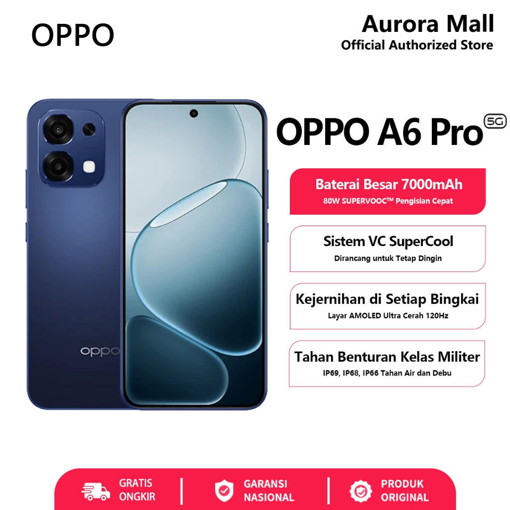 HP OPPO A6 Pro 5G 8/256GB RAM 8GB+8GB Extended ROM 256GB OPPO Terbaru 2025 Garansi Resmi