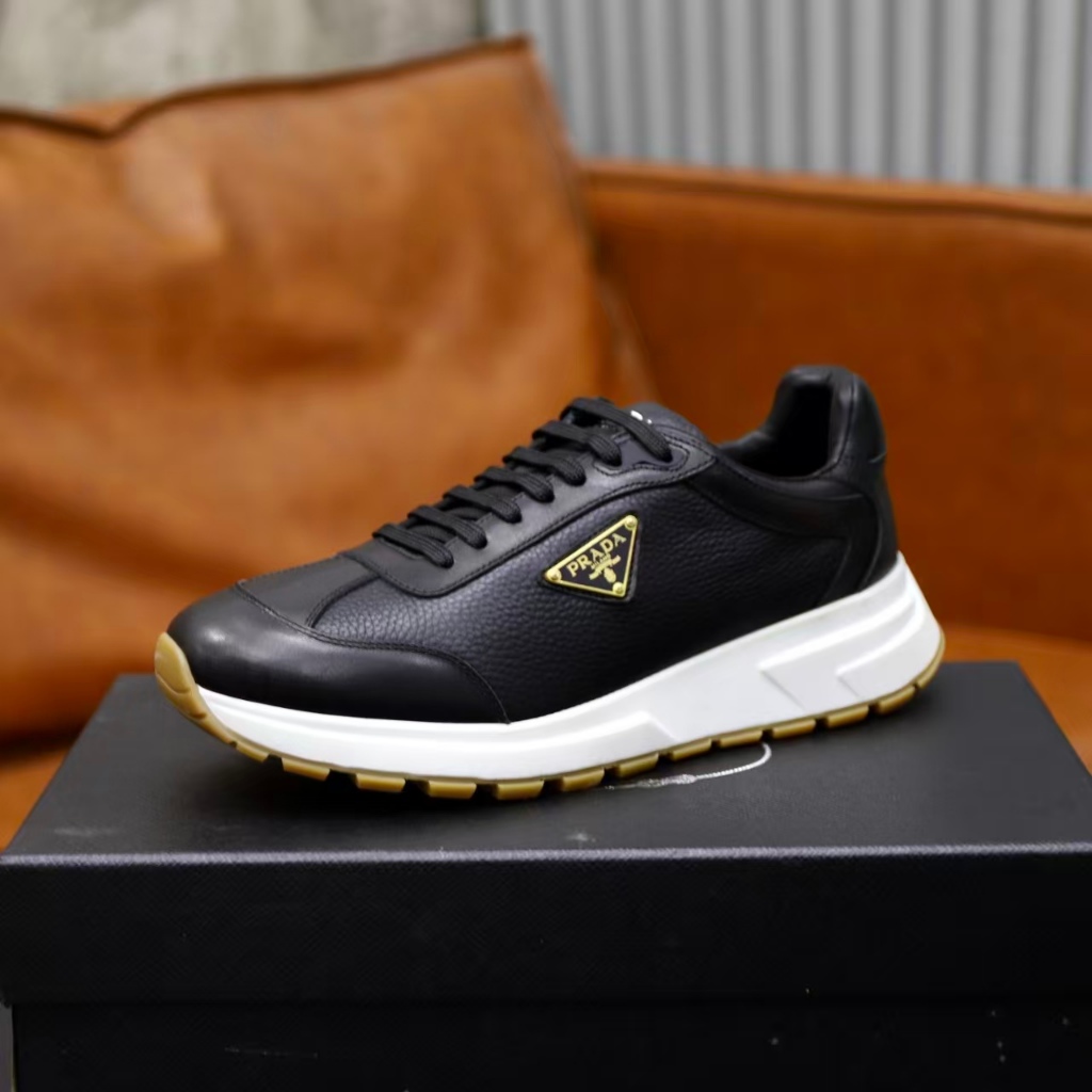 Prada Men's Black Lace Casual Sneakers, Young and Fashionable, European and American Trendy Men's Sh