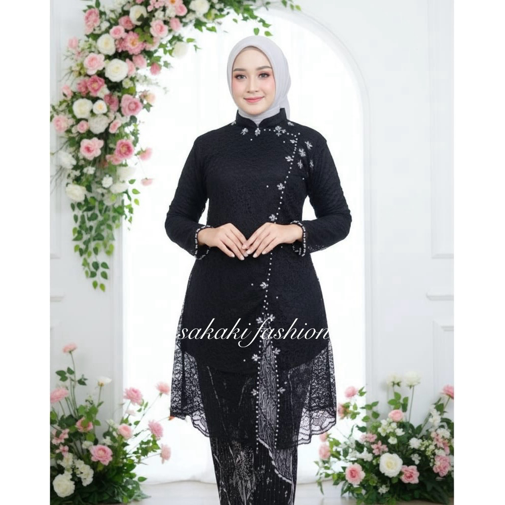 Set Kebaya Tunik Janggan Modern | Kebaya Tunik Brokat Elegan Dan Mewah - Baju Wisuda Untuk Orang Tua