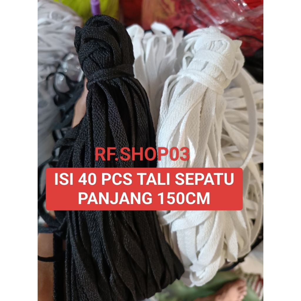 (ISI 40 PCS) TALI SEPATU GEPENG PANJANG 150 CM /TALI SEPATU GEPENG HITAM PANJANG 150/TALI SEPATU GEP