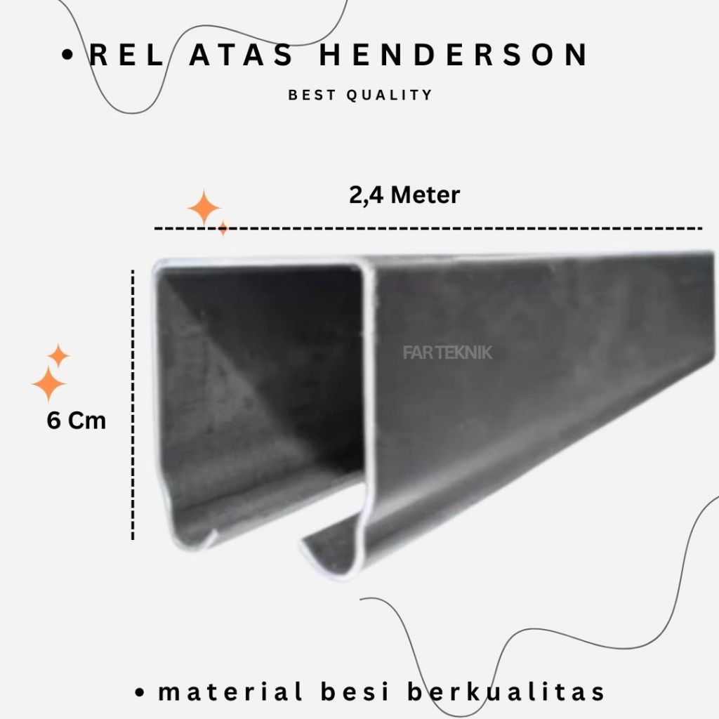 Rel Atas Henderson 2,4M | Rel Sliding Besi Lasan | Rel Pintu Geser Panjang Kualitas Premium