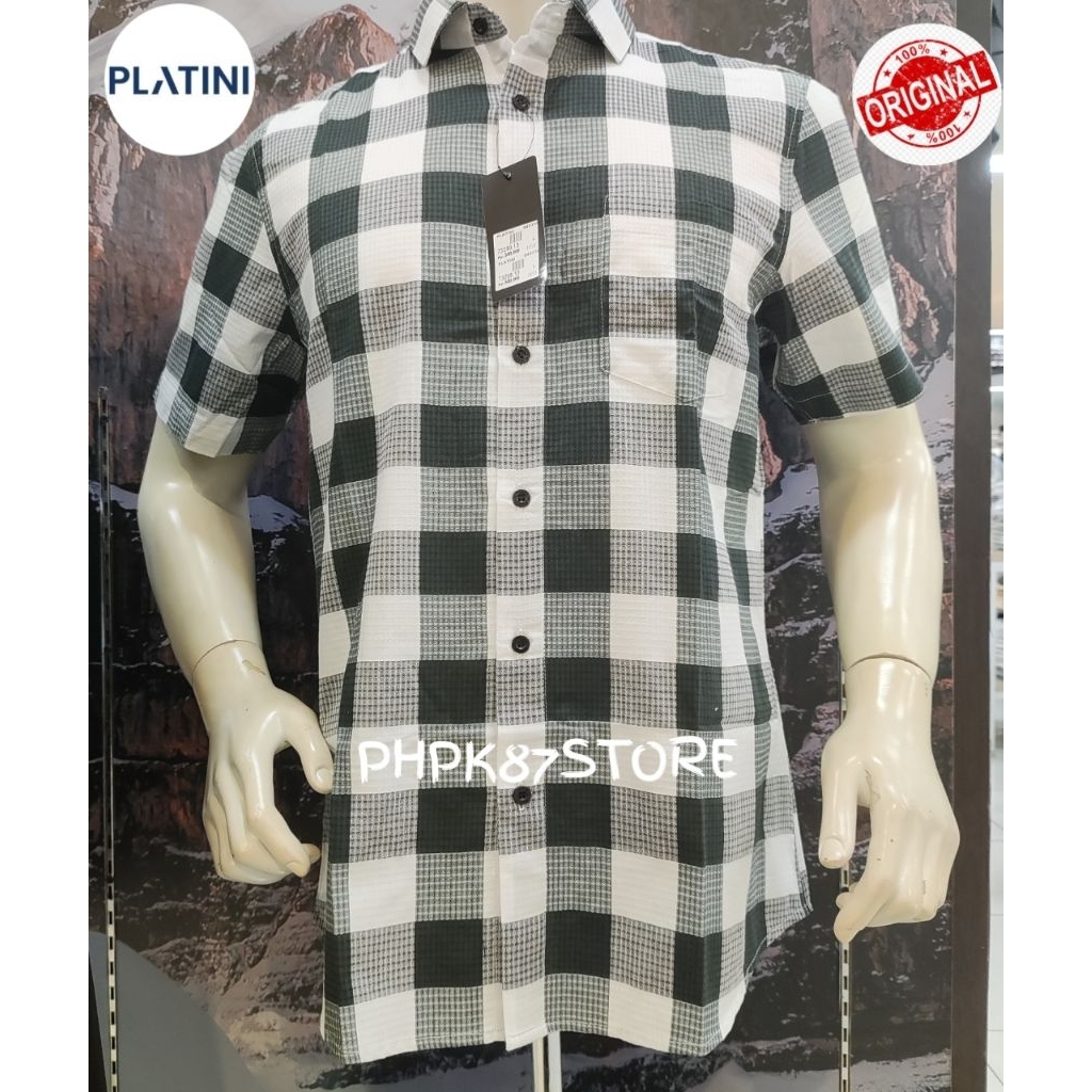PLATINI Kemeja pendek pria kotak-kotak,kemeja pendek slimfit original