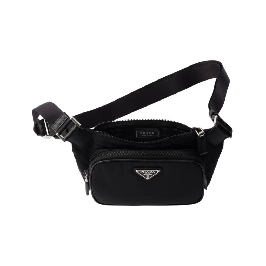 Prada Triangle Logo Re-Nylon and Saffiano Leather Belt Bag Black Men