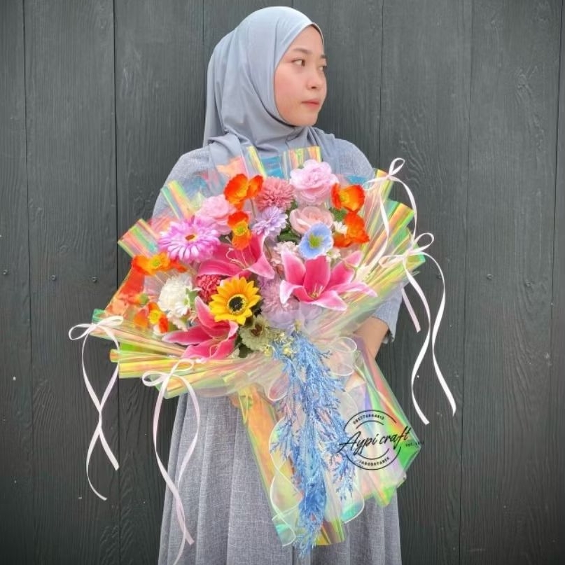 GOSEND SAMEDAY / INSTANT buket bunga artificial / bucket bunga palsu / round bouquet / round buket /