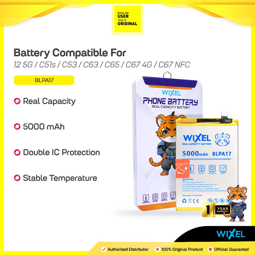 WIXEL Baterai BLPA17 for Realme C53 / C67 / C51S 4G / 12 5G Real Capacity Batre Batrai Battery Batre