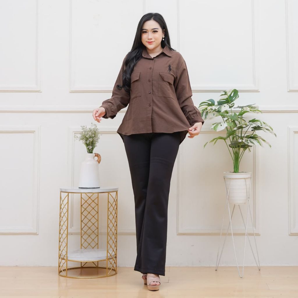 Kemeja/ Atasan Wanita Linen Angle Kekinian Bordir Ralph Lauren